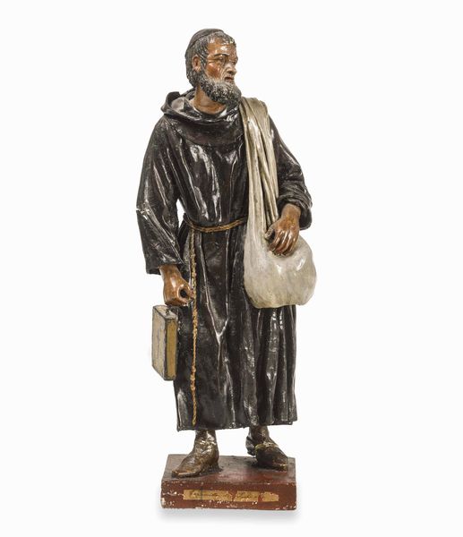 Frate questuante. Cartapesta policroma. Arte del XVIII-XIX secolo  - Asta Scultura e Oggetti d'Arte - Associazione Nazionale - Case d'Asta italiane