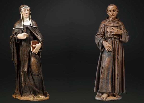 Santa Chiara e San Francesco d�Assisi. Terracotta dipinta. Giovanni Della Robbia (1469-1529). Firenze 1510-1520 ca.  - Asta Scultura e Oggetti d'Arte - Associazione Nazionale - Case d'Asta italiane