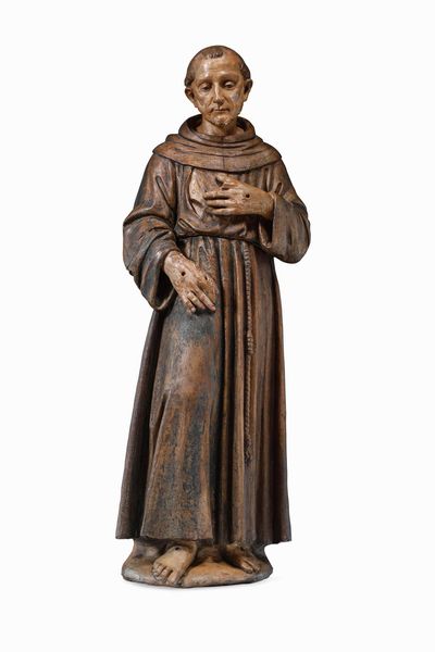 Santa Chiara e San Francesco d�Assisi. Terracotta dipinta. Giovanni Della Robbia (1469-1529). Firenze 1510-1520 ca.  - Asta Scultura e Oggetti d'Arte - Associazione Nazionale - Case d'Asta italiane