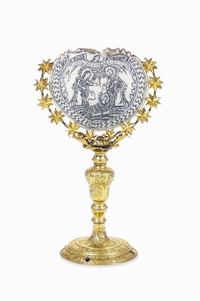 Nativit�. Incisione su valva di conchiglia. Montatura in bronzo fuso, dorato e cesellato. Sicilia (?) XVIII secolo  - Asta Scultura e Oggetti d'Arte - Associazione Nazionale - Case d'Asta italiane