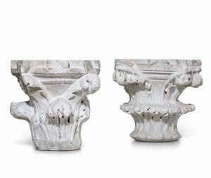 Due capitelli gotici. Marmo bianco. Siena, XIII-XIV secolo  - Asta Scultura e Oggetti d'Arte - Associazione Nazionale - Case d'Asta italiane