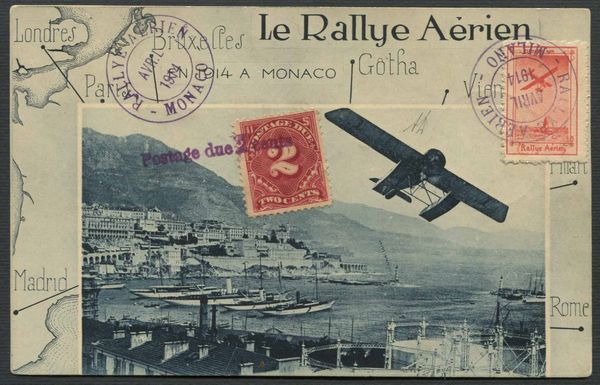 1914, Principato di Monaco/Raduno Aereo, cartolina ufficiale volata da Milano a Monaco  - Asta Filatelia e Storia Postale - Associazione Nazionale - Case d'Asta italiane