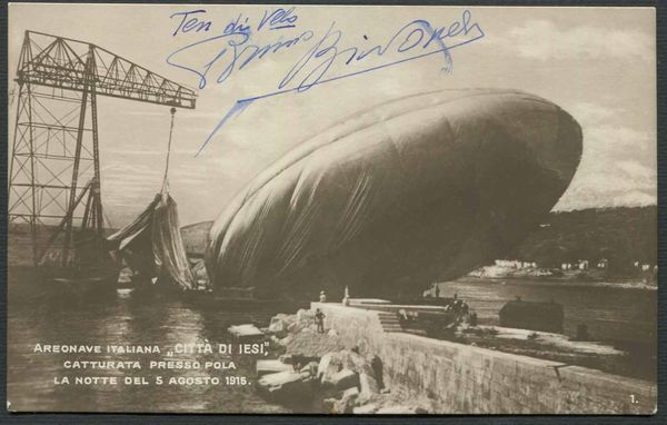 1915, Aeronave Citt� di Jesi, cartolina nuova, autografata dal suo Capitano Tenente di Vascello Bruno Brivonesi.  - Asta Filatelia e Storia Postale - Associazione Nazionale - Case d'Asta italiane