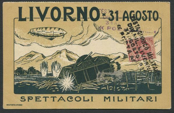 1919, Livorno, Festa Ginnico Militare, cartolina affrancata al recto con 10 cent.  - Asta Filatelia e Storia Postale - Associazione Nazionale - Case d'Asta italiane