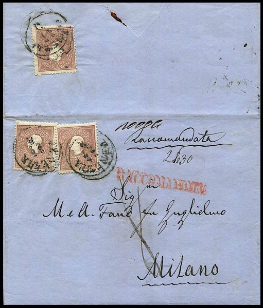 1861, Lombardo Veneto, raccomandata da Venezia per Milano del 27 agosto 1861  - Asta Filatelia e Storia Postale - Associazione Nazionale - Case d'Asta italiane