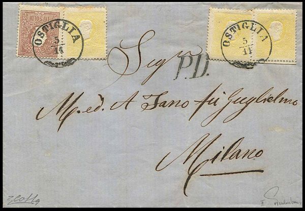 1862, Lombardo Veneto, lettera da Ostiglia per Milano del 5 novembre 1862  - Asta Filatelia e Storia Postale - Associazione Nazionale - Case d'Asta italiane