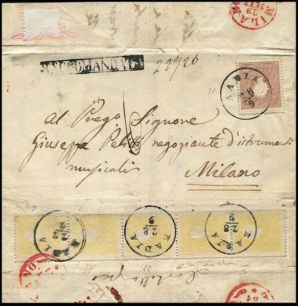 1861, Lombardo Veneto, raccomandata da Badia per Milano del 28 settembre 1861  - Asta Filatelia e Storia Postale - Associazione Nazionale - Case d'Asta italiane