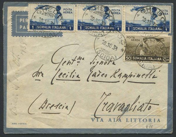 1938, Ghed� (Scioa), busta via aerea per Travagliato (Bs).  - Asta Filatelia e Storia Postale - Associazione Nazionale - Case d'Asta italiane