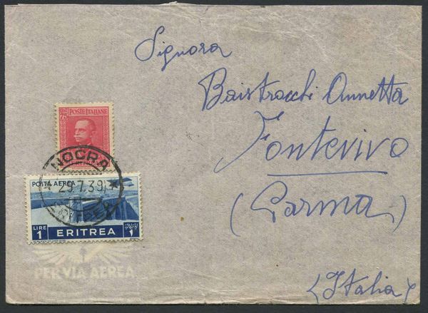 1939, Nocra (Eritrea), busta per Fontevivo (Pr) del 29 luglio  - Asta Filatelia e Storia Postale - Associazione Nazionale - Case d'Asta italiane