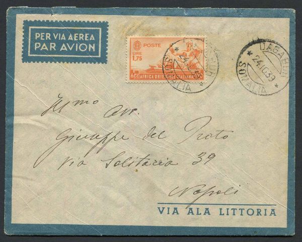 1939, Dagabur (Somalia), busta affrancata con lire 1,75 di A.O.I.  - Asta Filatelia e Storia Postale - Associazione Nazionale - Case d'Asta italiane