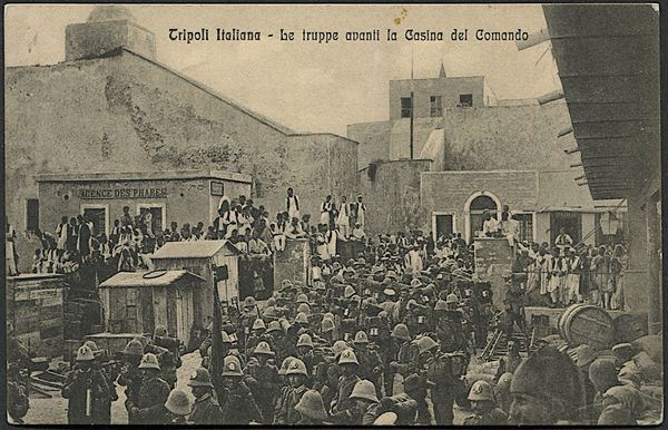 1912, cartolina illustrata da Tripoli, scritta a bordo del piroscafo Sicania.  - Asta Filatelia e Storia Postale - Associazione Nazionale - Case d'Asta italiane