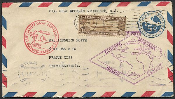 1930, Stati Uniti, P.A. Zeppelin, i tre valori emessi  - Asta Filatelia e Storia Postale - Associazione Nazionale - Case d'Asta italiane