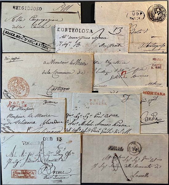 1700/1940, Pavia, grande collezione di Storia Postale di Pavia e Province di Mortara e Voghera, in 6 volumi grandi e 6 volumetti  - Asta Filatelia e Storia Postale - Associazione Nazionale - Case d'Asta italiane