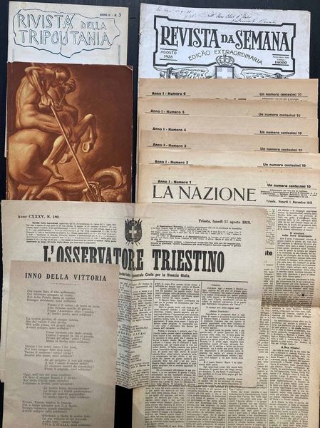 1900/1940, Grande insieme di giornali, manifesti, volantini, stampe, fotografie originali, cartoline, documenti, riviste e qualche pubblicazione a carattere aeronautico del periodo.  - Asta Filatelia e Storia Postale - Associazione Nazionale - Case d'Asta italiane