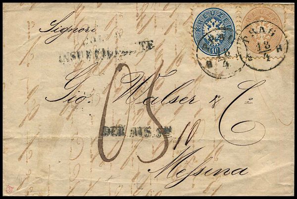1866, Austria, lettera da Praga (Cecoslovacchia) per Messina del 18 aprile 1866  - Asta Filatelia e Storia Postale - Associazione Nazionale - Case d'Asta italiane