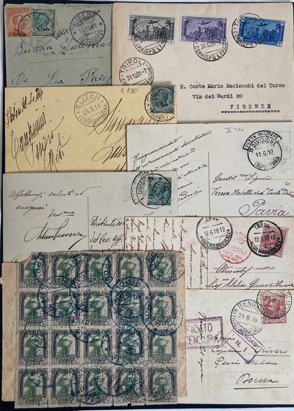 1911/1942, Colonie Italiane, raccolta di 135 buste o lettere, 102 cartoline, 3 telegrammi, 6 ricevute vaglia e 4 frammenti.  - Asta Filatelia e Storia Postale - Associazione Nazionale - Case d'Asta italiane