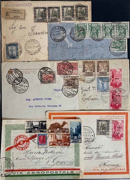 1911/1942, Colonie Italiane, raccolta di 135 buste o lettere, 102 cartoline, 3 telegrammi, 6 ricevute vaglia e 4 frammenti.  - Asta Filatelia e Storia Postale - Associazione Nazionale - Case d'Asta italiane