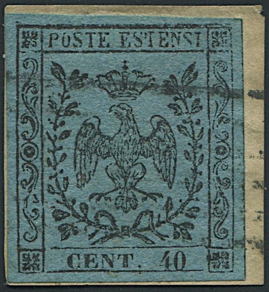 1852, Modena, 40 cent. celeste (S. 5)  - Asta Filatelia e Storia Postale - Associazione Nazionale - Case d'Asta italiane