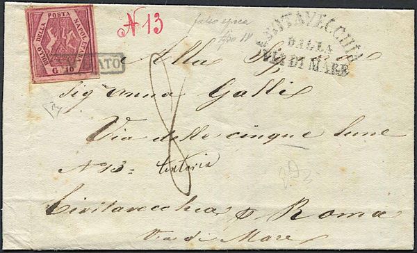 1860, Regno di Napoli, lettera da Napoli per Roma del 29 settembre 1860  - Asta Filatelia e Storia Postale - Associazione Nazionale - Case d'Asta italiane