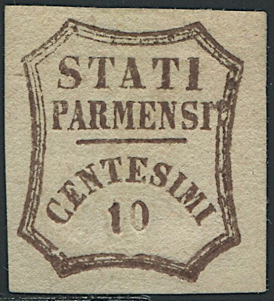 1859, Parma, Gov. Provvisorio, 10 cent. bruno (S. 14)  - Asta Filatelia e Storia Postale - Associazione Nazionale - Case d'Asta italiane