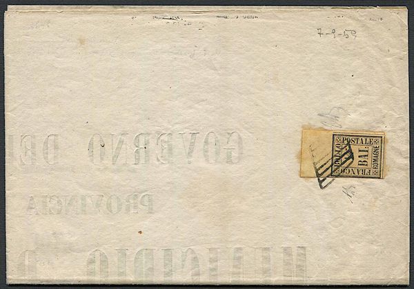 1859, Romagne, manifesto per una Fiera, da Calderara (Bo) per Anzola (Bo) del 7 settembre 1859  - Asta Filatelia e Storia Postale - Associazione Nazionale - Case d'Asta italiane