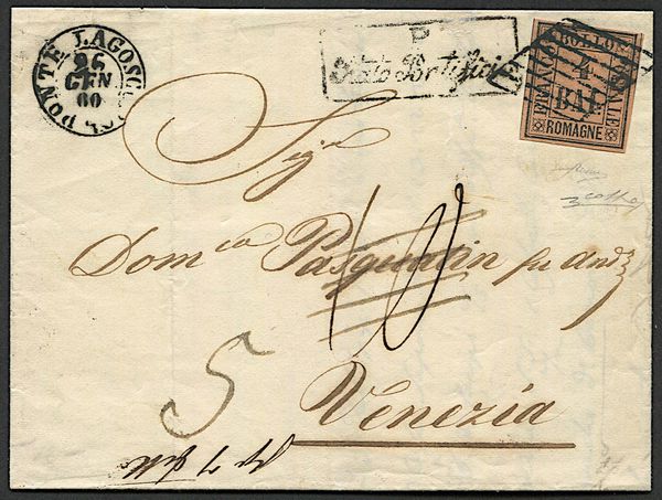 1860, Romagne, lettera da Pontelagoscuro per Venezia del 26 gennaio 1860  - Asta Filatelia e Storia Postale - Associazione Nazionale - Case d'Asta italiane