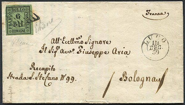 1859, Romagne, lettera da Lugo per Bologna del 14 dicembre 1859.  - Asta Filatelia e Storia Postale - Associazione Nazionale - Case d'Asta italiane