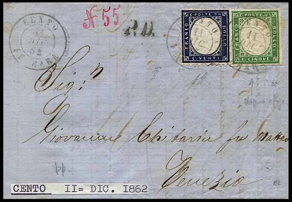 1862, Sardegna, lettera da Cento per Venezia dell11 dicembre 1862  - Asta Filatelia e Storia Postale - Associazione Nazionale - Case d'Asta italiane