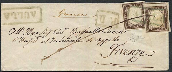 1859, Sardegna, lettera da Aulla per Firenze dellagosto 1859  - Asta Filatelia e Storia Postale - Associazione Nazionale - Case d'Asta italiane