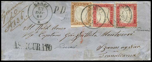 1862, Sardegna, assicurata da Carpi per Szamos Ujvar (Transilvania, Romania) del 13 dicembre 1862  - Asta Filatelia e Storia Postale - Associazione Nazionale - Case d'Asta italiane