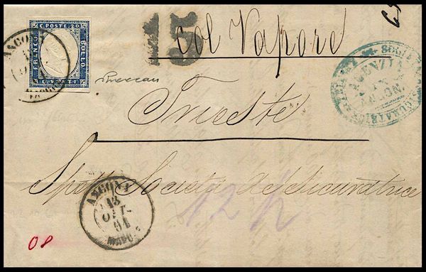 1861, Sardegna, lettera da Ancona per Trieste del 13 ottobre 1861  - Asta Filatelia e Storia Postale - Associazione Nazionale - Case d'Asta italiane