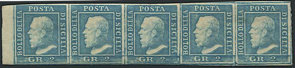 1859, Sicilia,2 gr. azzurro chiaro III tav., carta di Palermo (S. 8)  - Asta Filatelia e Storia Postale - Associazione Nazionale - Case d'Asta italiane