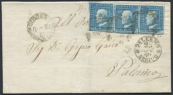 1860, Sicilia, lettera da Girgenti per Palermo del 20 aprile 1860  - Asta Filatelia e Storia Postale - Associazione Nazionale - Case d'Asta italiane