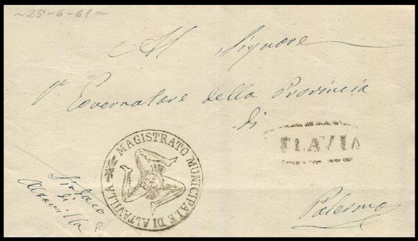 1861, Sicilia, lettera da Altavilla per Palermo del 25 giugno 1861  - Asta Filatelia e Storia Postale - Associazione Nazionale - Case d'Asta italiane