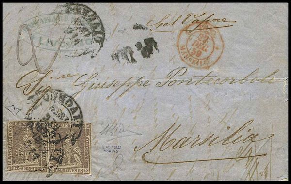1859, Toscana, Lettera da Livorno per Marsiglia del 26 dicembre 1859  - Asta Filatelia e Storia Postale - Associazione Nazionale - Case d'Asta italiane