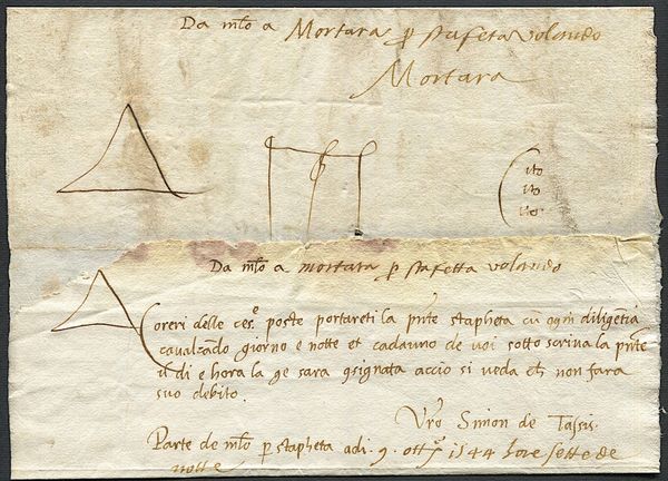 1544, Sopracoperta di un gruppo di lettere da Milano per Mortara  - Asta Filatelia e Storia Postale - Associazione Nazionale - Case d'Asta italiane
