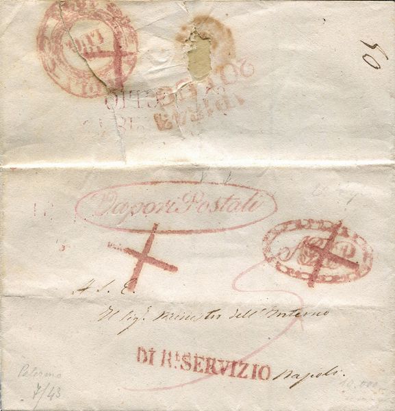 Lettera da Palermo del 17 luglio 1843 per il Ministro dell�Interno a Napoli scritta dall�Aeronauta Antonio Comaschi (1805-1845).  - Asta Filatelia e Storia Postale - Associazione Nazionale - Case d'Asta italiane