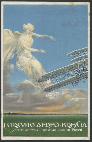 1909, Brescia, I Circuito Aereo Internazionale, cartolina ufficiale policroma  - Asta Filatelia e Storia Postale - Associazione Nazionale - Case d'Asta italiane