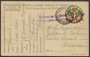 1917, Due cartoline di Posta Militare (P.M. 17), una col bollo Verificato per Censura/70 Squadriglia Aeroplani  - Asta Filatelia e Storia Postale - Associazione Nazionale - Case d'Asta italiane