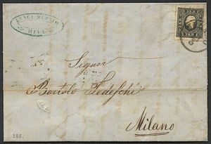 1859, Austria, 3 kreuzer nero I tipo (S. 7) su lettera.  - Asta Filatelia e Storia Postale - Associazione Nazionale - Case d'Asta italiane