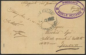 1912/13, due cartoline della Guerra Italo-Turca: una da Stampalia del 5 ottobre 1912 per Genova,  - Asta Filatelia e Storia Postale - Associazione Nazionale - Case d'Asta italiane