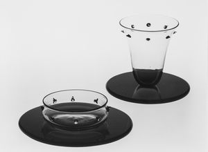 Attilio Del Comune - Coppa bassa e vaso di fiori, produzione Salviati, designer Sergio Asti