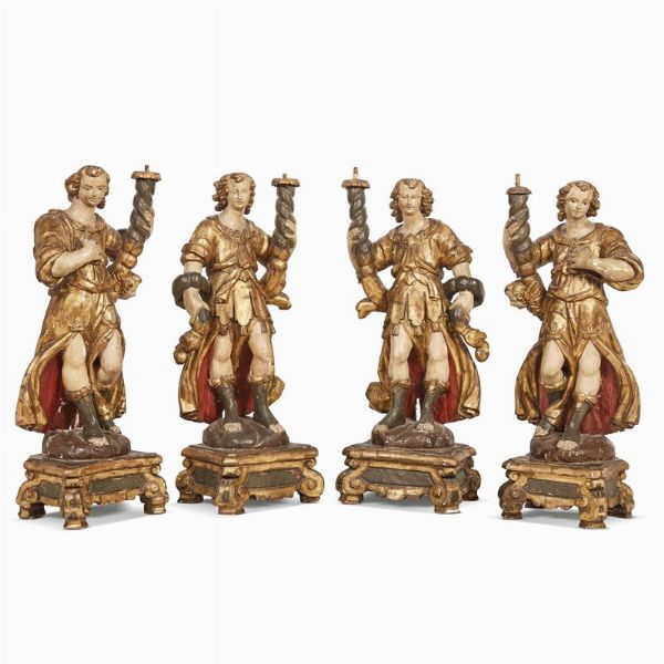 QUATTRO ANGELI REGGICERO, ITALIA CENTRALE, SECOLO XVI  - Asta Mobili, oggetti d'arte e sculture da collezioni private  - Associazione Nazionale - Case d'Asta italiane