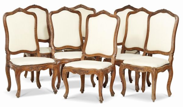 OTTO SEDIE, GENOVA, SECOLO XVIII  - Asta Mobili, oggetti d'arte e sculture da collezioni private  - Associazione Nazionale - Case d'Asta italiane