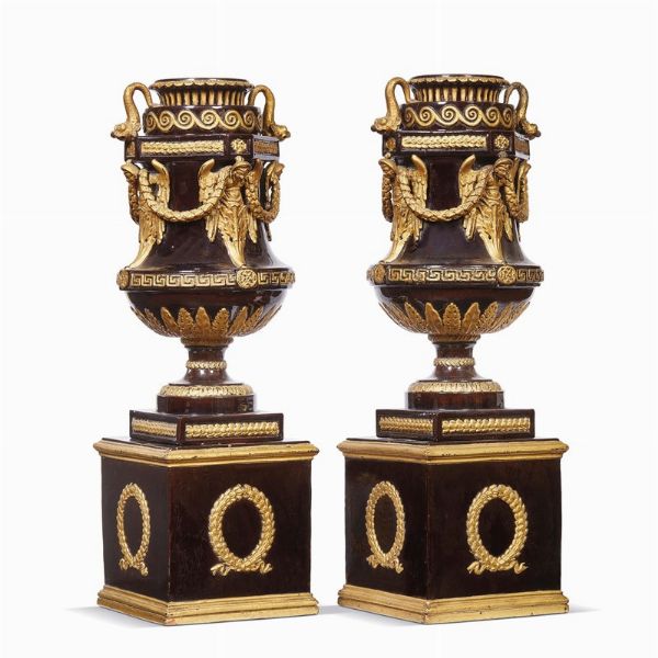 COPPIA DI VASI DECORATIVI, ESTE, MANIFATTURA FRANCHINI, FINE SECOLO XVIII  - Asta Mobili, oggetti d'arte e sculture da collezioni private  - Associazione Nazionale - Case d'Asta italiane