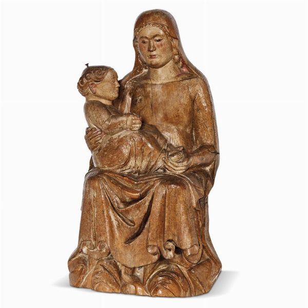 MADONNA CON IL BAMBINO, PRIMO MAESTRO DELLA LOGGIA DEGLI OSII, 1315-1320 CIRCA  - Asta Mobili, oggetti d'arte e sculture da collezioni private  - Associazione Nazionale - Case d'Asta italiane