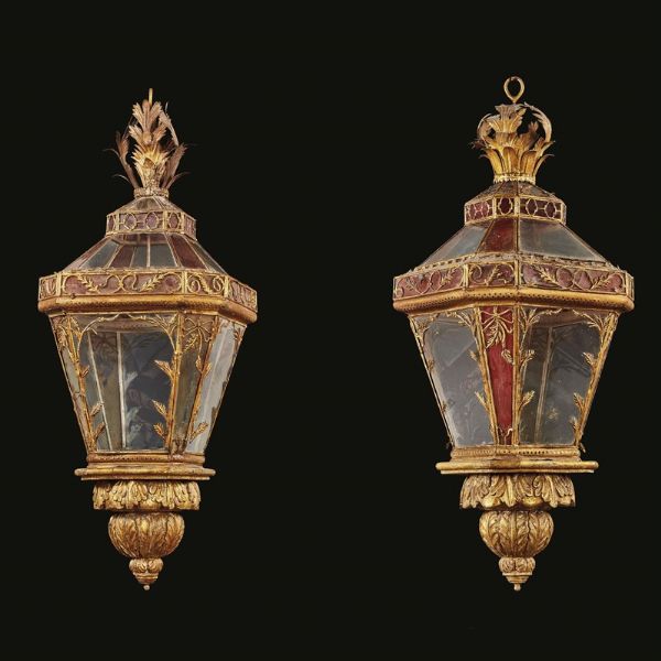 COPPIA DI LANTERNE, ITALIA MERIDIONALE, FINE SECOLO XVIII  - Asta Mobili, oggetti d'arte e sculture da collezioni private  - Associazione Nazionale - Case d'Asta italiane