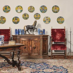 TRE SEGGIOLONI DA PARATA, SIENA, SECONDA MET SECOLO XVI  - Asta Mobili, oggetti d'arte e sculture da collezioni private  - Associazione Nazionale - Case d'Asta italiane