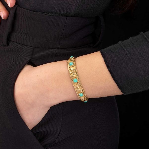 BRACCIALE A FASCIA CON PIETRE DURE  - Asta Gioielli - Associazione Nazionale - Case d'Asta italiane