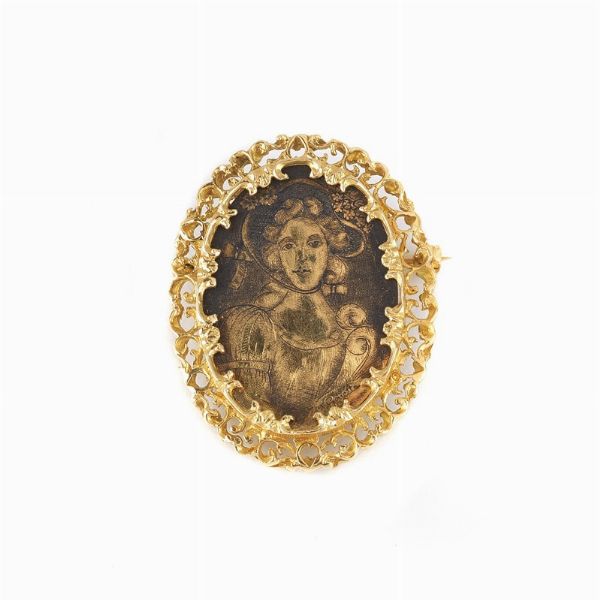 SPILLA RAFFIGURANTE UNA DONNA CON CAPPELLO  - Asta Gioielli - Associazione Nazionale - Case d'Asta italiane